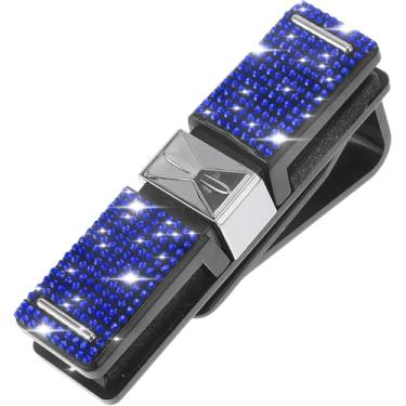 Imagem de Suporte de óculos de sol de strass de cristal brilhante para óculos de sol de carro, suporte de montagem de óculos de couro PU, clipes organizadores de óculos, decoração, clipe de cartão de bilhete de