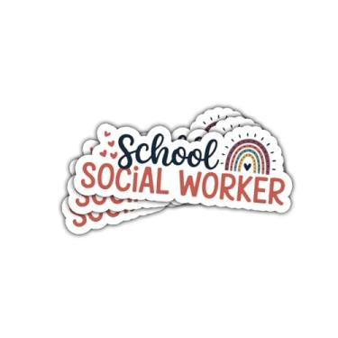 Imagem de Adesivo de texto de assistente social escolar arco-íris com citação de advocacia para professores, pais, estudantes, conselheiros, laptop, caderno, hidroflask, janela de carro, prancheta, fichário