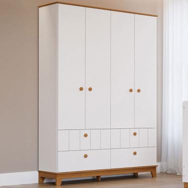 Imagem de Guarda-Roupa de Bebê Biscoito 4 Portas 4 Gavetas Branco Acetinado/Natural - Permóbili