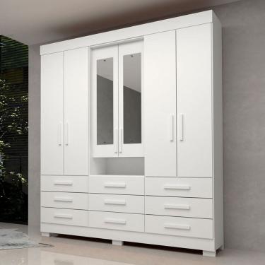 Imagem de Guarda-Roupa Casal Débora Capelinha 6 Portas 9 Gavetas com Espelho 100% Mdf Branco - Acp Móveis