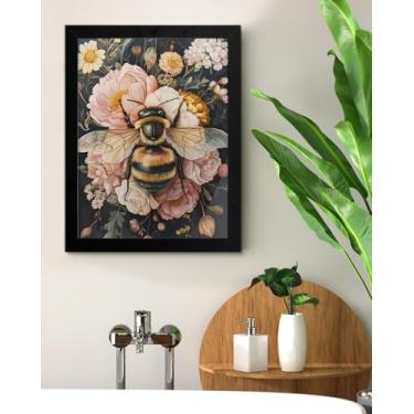 Imagem de Abelha floral decoração de parede vintage abelha escura Academia impressão estética pintura emoldurada para decoração de parede casa fazenda 15 x 20 centímetros