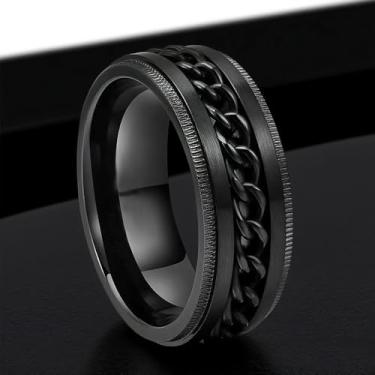 Imagem de Anel masculino de aço inoxidável - Anel embutido de corrente elegante, anel de ansiedade de aço inoxidável 316L para homens sem estresse, ajuste confortável tamanho 7-12, 8, Aço inoxidável, Sem pedra