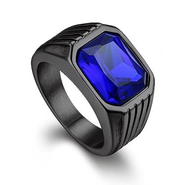 Imagem de Anel de sinete masculino tamanho 7-14 de aço inoxidável rubi/ônix preto/topázio azul/pedra verde para homens joia de zircônia cúbica, 14, Aço inoxidável, Sem pedra preciosa