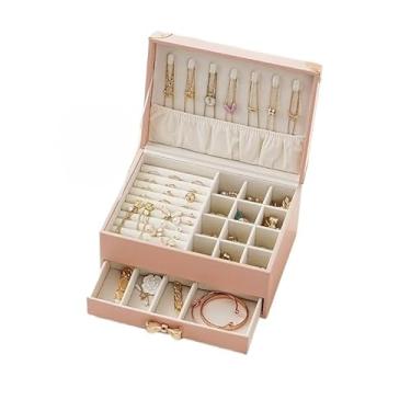 Imagem de Porta joias couro armazenamento 3 camadas de (ROSA/2029)