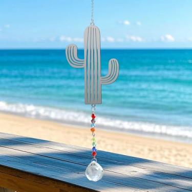 Imagem de Apanhador de sol de cristal para Windows – Apanhador de sol com prismas cacto enfeite para pendurar no Natal, casamento, jardim, decoração de casa, presente