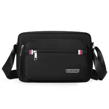 Imagem de Bolsa de ombro única masculina de nylon casual para negócios, bolsa tiracolo durável e leve para trabalho e viagens, Preto