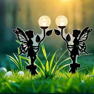 Imagem de 2 peças de estaca acrílica de jardim de fadas para decoração ao ar livre para quintal, vaso de flores, gramado, presente de decoração