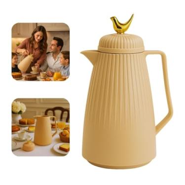 Imagem de Garrafa Térmica Capacidade 1 Litro Café da Manhã Água Quente Fria Chá Leite Chimarrão Clássica Vintage Luxo Mesa Posta Decoração Premium Conservação de Temperatura Dourado