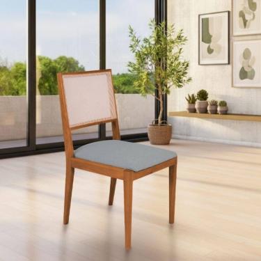 Imagem de Cadeira De Jantar Estofada Suellen Em Madeira E Mdf Cerejeira Linho Cinza