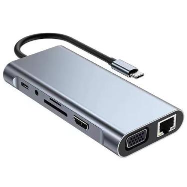 Imagem de xingbaichen Hub e adaptador USB C 11 em 1 – 4K, tipo C PD, USB 3.0, Ethernet RJ45, leitor de cartão SD/TF, auxiliar de 3,5 mm – estação de ancoragem versátil para MacBook Pro/Air e outros laptops tipo