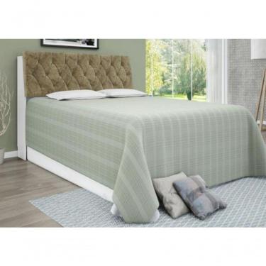 Imagem de Cabeceira Box Casal Isis Branco Com Capitonê Bege