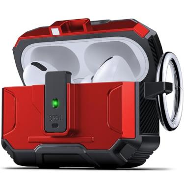 Imagem de DASFOND Capa de fone de ouvido Armor para Airpods Pro 3, capa rígida de proteção à prova de choque de grau militar, suporta carregamento sem fio com chaveiro, tampa magnética, LED frontal visível