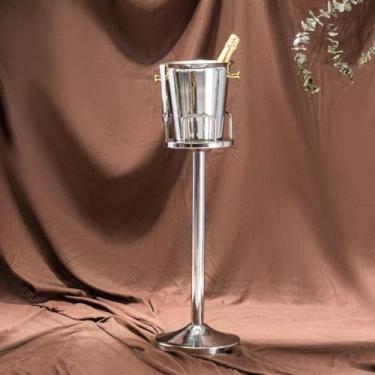 Imagem de Balde de gelo de aço inoxidável bicamada preservação do calor isolamento frio bonito KTV champanhe vinho tinto cerveja gelo bloco de gelo balde comercial (prateado, alça dourada e B)