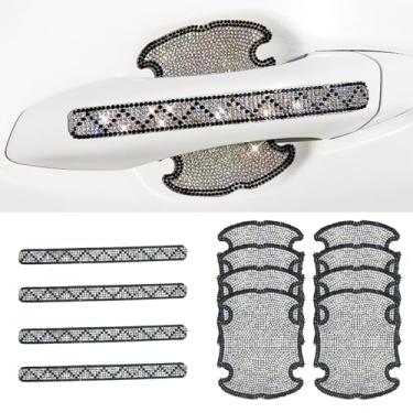 Imagem de Huoflame Adesivos de strass brilhantes para maçaneta de porta de carro – Kit refletivo antirarranhões de 8 peças, acessórios universais brilhantes de carro para mulheres, presente de decoração de