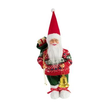Imagem de MotiveTech Enfeite de Papai Noel em Forma de Boneco, Lembrancinha de Festa, Decoração Natalina para Sala de Estar, Prateleira Ou Mesa de Natal, Segure o Sino Dourado