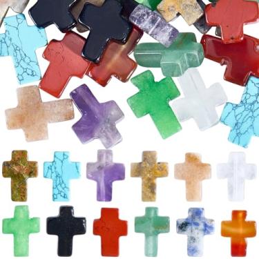 Imagem de SUNNYCLUE 1 caixa com 24 peças, 12 cores, contas cruzadas, crucifixo, crucifixo, pedras sintéticas, turquesa, pequeno rosário da sorte, espaçador, miçanga para fazer joias, colares, pulseiras, brincos