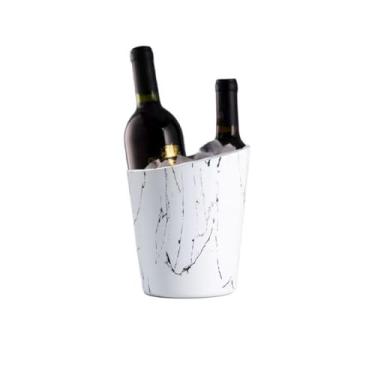 Imagem de Novo balde de gelo inclinado de aço inoxidável, balde de champanhe estilo europeu, balde de gelo bar Ktv, ornamentos decorativos de balde de cerveja para casa (padrão de tinta branca)