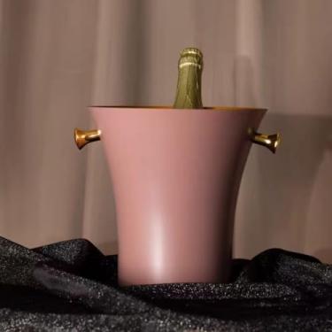 Imagem de Balde de gelo de aço inoxidável bicamada preservação do calor isolamento frio bonito KTV champanhe vinho tinto cerveja gelo bloco de gelo balde comercial (rosa, único)