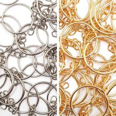 Imagem de Kit Argola Metal Níquel Dourado 25mm Chaveiro Bijuteria 20pçs Com Corr