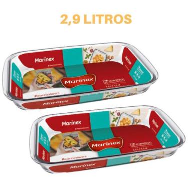 Imagem de 2 Travessa Retangular Vidro 2,9L Assados Doces Torta Marinex - NADIR F