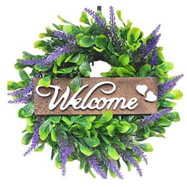 Imagem de Yalych Guirlanda de madeira para porta de casamento, guirlanda de casamento, decoração de casa, flores artificiais vermelhas, brancas e azuis, flores artificiais