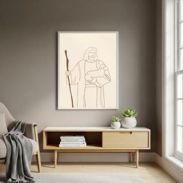 Imagem de Quadro Decorativo Jesus Cristo Com Cajado - 70X50Cm - Quadros On-Line