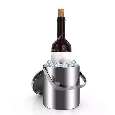 Imagem de Balde de gelo de luxo de aço inoxidável 1300 ml, recipiente de gelo de duas camadas, barra portátil, barril de vinho tinto, utensílios de bar de cozinha