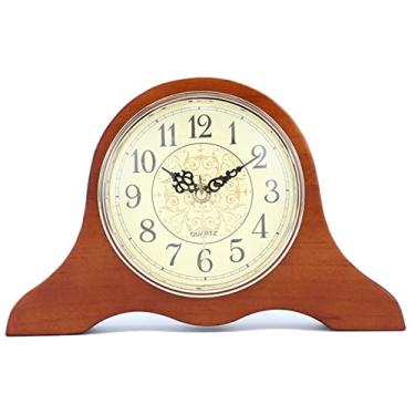 Imagem de KUYBTU Relógio de cornija vintage, relógio de mesa de madeira maciça silencioso operado por bateria relógio de mesa para lareira de cornija, escritório, mesa, prateleira e presente de decoração de