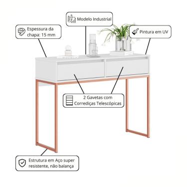 Imagem de Buffet Luce Retro Madeira 2 Gavetas Estilo Industrial Branco Cobre
