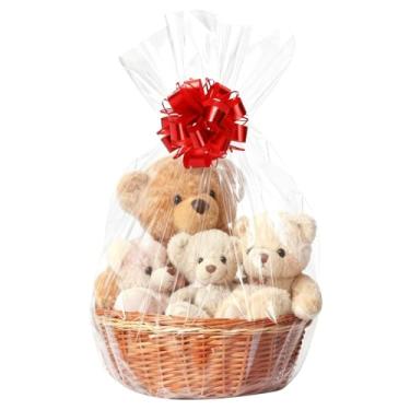 Imagem de PureGuard 10 peças de sacos de celofane transparentes, grandes sacos de presente de celofane de plástico 102 x 127 cm para cestas de presente com laços torcidos para casamento, aniversário, festa de