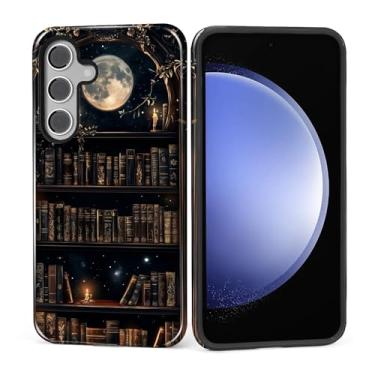 Imagem de MQJCYB Capa para Samsung Galaxy S25 Plus, híbrida, resistente, 2 em 1, resistente, à prova de choque, proteção brilhante para Samsung Galaxy S25 Plus Dark Gothic Bookshelf Moon
