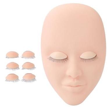Imagem de Cabeça de manequim de chicote Cabeça de boneca prática de extensão de cílios com pálpebras substituíveis Rosto simulado em 3D para salões de beleza Material de silicone de (Rosa)