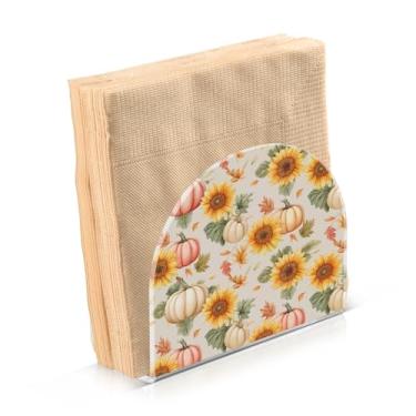 Imagem de Blueangle Pacote com 2 porta-guardanapos de girassóis e abóboras de outono - decoração de mesa de acrílico à prova de vento para cozinha e casa, dispensador de lenços de férias com porta-guardanapos