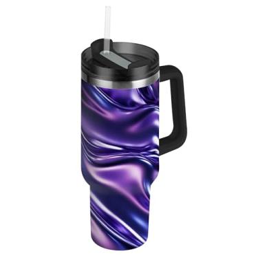 Imagem de SEHANY Copo de metal líquido roxo de 850 g com tampa e canudo, aço inoxidável de vácuo duplo isolado garrafa de água esportiva suporte para copo de café de viagem à prova de vazamento para bebida