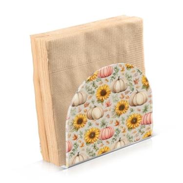Imagem de Blueangle Porta-guardanapos de girassóis e abóboras de outono - decoração de mesa de acrílico à prova de vento para cozinha e casa, dispensador de lenços de férias com porta-guardanapos verticais (563