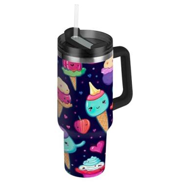 Imagem de Blueangle Copo de cone de sorvete de 850 g com alça e tampa de palha, caneca de viagem de aço inoxidável isolada a vácuo de parede dupla, garrafa de água reutilizável para academia de escritório ao ar