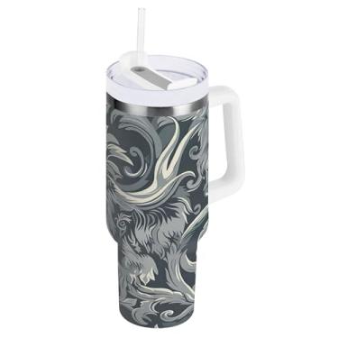 Imagem de xigua Copo Highland Cow 1,134 g com tampa e canudo, aço inoxidável de vácuo duplo isolado garrafa de água esportiva suporte para copo de café de viagem à prova de vazamento para bebida gelada