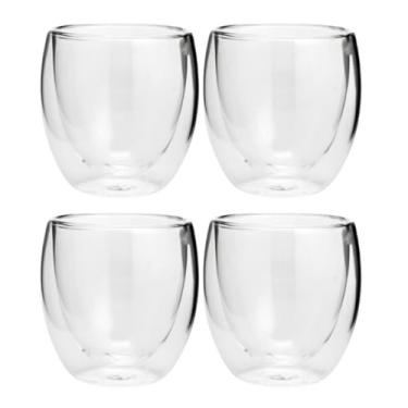 Imagem de Kit Xicara de Vidro Duplo Caneca para Café Chá Chocolate Casa Escritorio 80ml Jogo até 6 unidades (4 Unidades (COPO))