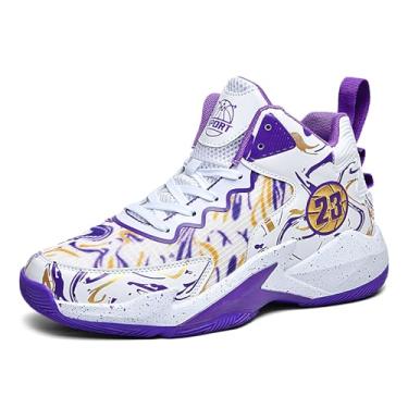 Imagem de Hewcey Tênis de basquete masculino, antiderrapante, respirável, para uso ao ar livre, moderno, grafite, Roxa, 37/38 BR