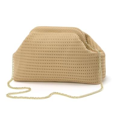Imagem de Valleycomfy Bolsa de praia, bolsa clutch de tecido, bolsa de bolinho de massa, bolsas transversais, bolsa de noite vazada para mulheres, Caqui, 11.81*4.33*7.09 inches
