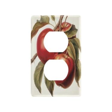 Imagem de Blueangle Red Apples Placa de parede com tomadas duplex, tamanho padrão, placas de cobertura de tomada elétrica de 1 gangue para decoração de quarto de escritório em casa, 4,53 x 2,76 polegadas (604)