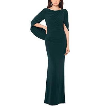 Imagem de Betsy & Adam Vestido feminino longo elástico manga 3/4 gola drapeada nas costas, Floresta, 44
