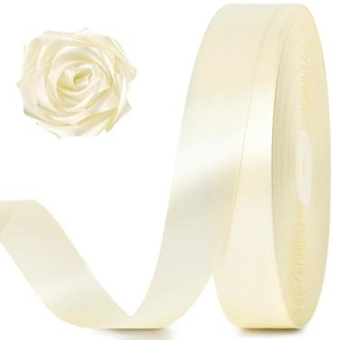 Imagem de Jutieuo Fita de cetim marfim de 100 metros de 2,5 cm, fita de tecido de artesanato sólido para embrulho de presente de Natal, fabricação de laços, buquê de flores, decoração de festa de casamento