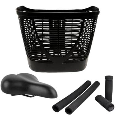 Imagem de Kit Selim Duas Molas Confortável Preto Manoplas Espuma Guidão Beach Cesta Nylon Para Bicicleta Bike