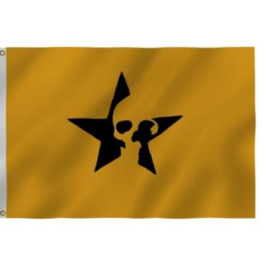 Imagem de Bandeira amarela de pirata crânio estrela 30,5 x 45,7 cm - Bandeiras bordadas de nylon 210D resistente para quadriciclo ao ar livre, bandeira de carrinho de golfe, caixa de correio e dia da