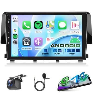 Imagem de Rádio estéreo de carro 8 núcleos 6G + 128G Android 15 para Honda Civic 2016-2020 (carro original com tela), Rimoody Wireless Carplay Andorid auto tela de 22 cm GPS 5G-WiFi DSP Bluetooth 5.0 FM/RDS