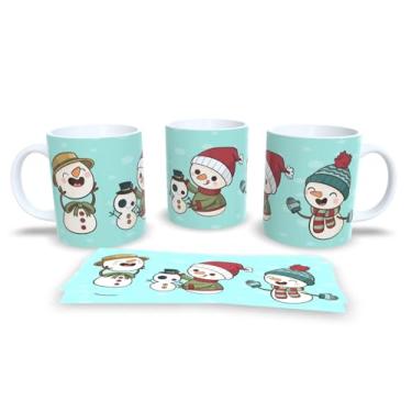 Imagem de Caneca de Cerâmica com Decoração Natalina, 325ml, Branca com Bolas de Natal em Vermelho, Azul e Verde, Design de Flocos de Neve (15)