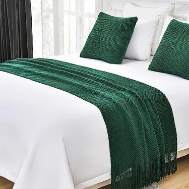 Imagem de JONKMY Colcha de cama de corredor de cama moderna cor sólida tricotado cobertor de cama borla luxo macio confortável roupa de cama protetor para pé da cama toalha de cama decoração - verde ||45 * 45