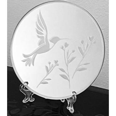 Imagem de Espelho de beija-flor decorativo espelho de vidro gravado espelho de vidro dupla face de 10 cm com suporte. de galpão fosco