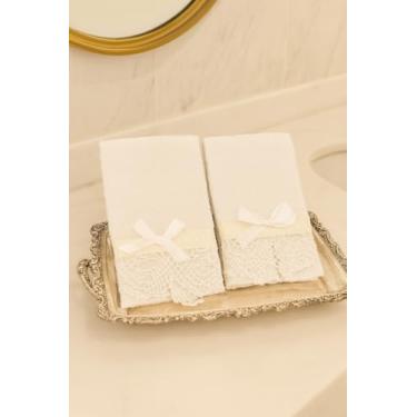 Imagem de Kit 2 Toalhas de Lavabo com Renda Richelieu do Ceará, Branca, 36x20 cm, Artesanal